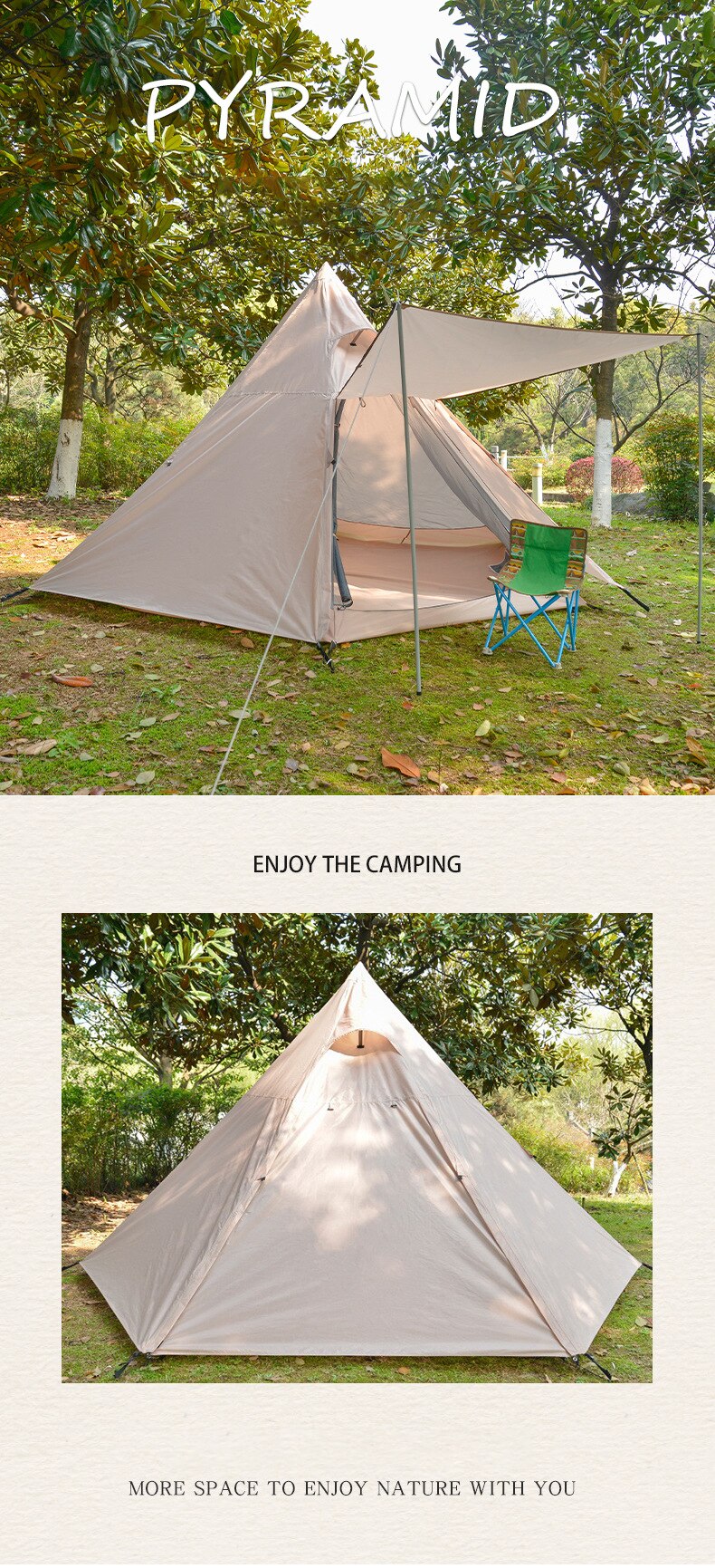 Cheap Goat Tents 3 Person Double Layer Outdoor Camping Tent Cotton Pyramid Tent Indian Canopy Spire With Front Hall 150D Oxford Cloth B3 Mesh   
